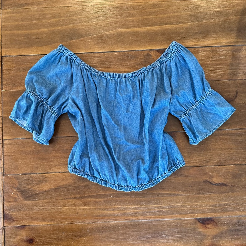 Love Tree Blue puff sleeve Blouse